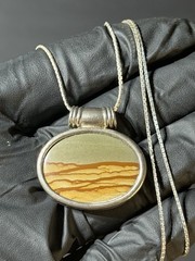Vintage Picture Jasper & Sterling Silver Pendant Necklace 30” 925 Signed CT