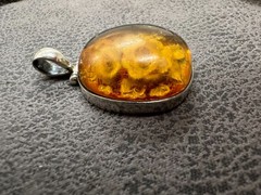 Vintage Baltic Amber Pendant Sterling Silver 925 Round Shape Flower