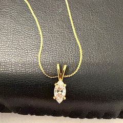Vintage 14KT Gold Chain Genuine CZ Marquise Pendant Necklace Box Orig CZ Papers!