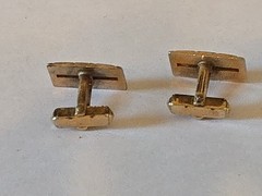 Vintage Rectangle Twist Cuff Links Gold Toned With Red Stone Center Bullet Back
