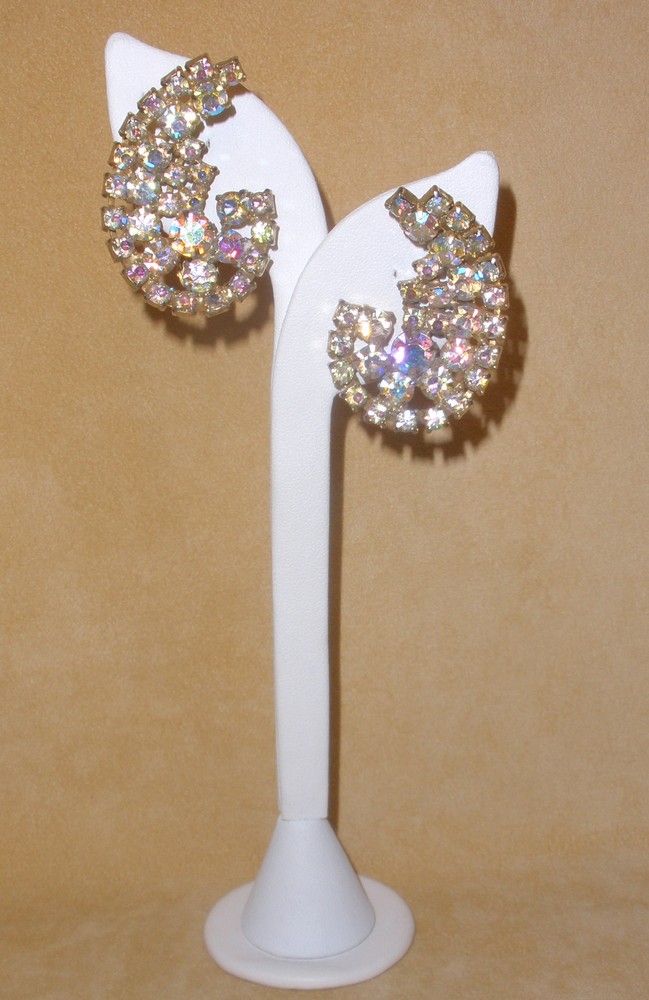 Juliana Climber Earrings in Aurora Borealis Stones in a Paisley Design by D & E