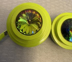 Vintage Signed Vendome Brooch AB Watermelon Rivoli Mod Pop Chartreuse 4.5″ READ
