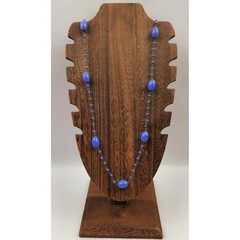 Antique Blue Swirl Glass Flapper Chain Necklace Hand Wired