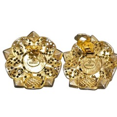 Vintage Graziano Gold Tone Filigree Black Cabochon Rhinestone Clip On Earrings