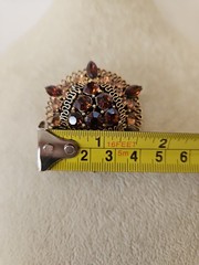Vtg. Lisner Brooch Pin Brown Rhinestone Gold Tone Squiggle Domed Raised Signed