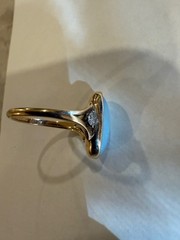 Australian Opal Ring (A), 2 Small Diamonds Each Side. 10K Gold, Antique, Sz.6.25