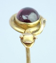 Antique Victorian 22K 15K Gold Garnet Cabochon Laughing Snake Egg Stick Pin Box