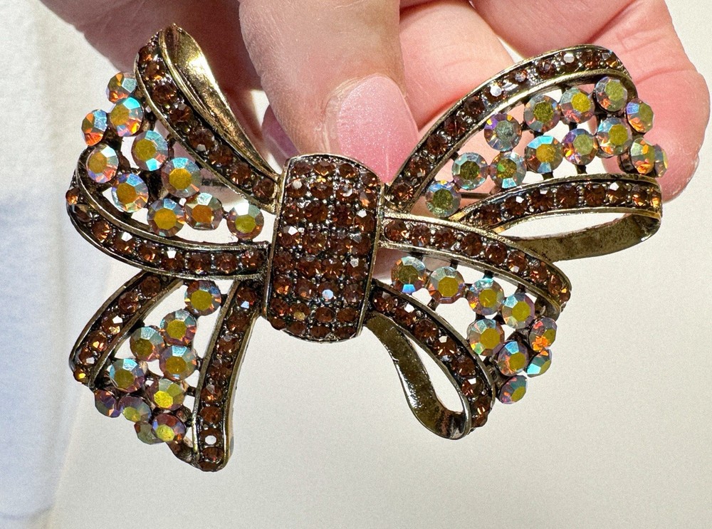 Vintage Bow Brooch ROM Rhinestones AB Crystals Signed Royal Ontario Museum EUC