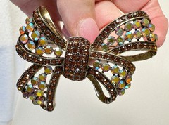 Vintage Bow Brooch ROM Rhinestones AB Crystals Signed Royal Ontario Museum EUC