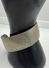 Vintage Pewter Cuff ID Bracelet Wide Monogram Adjustable Retro Boho Engraved