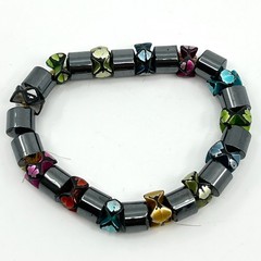 Vintage Retro Hematite Magnetic Stretch Bracelet Colorful Painted Accent Beads