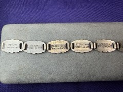 VTG WWII Sterling Silver Forget-Me-Not Engraved Family Link Bracelet 1945 14.5g