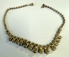 1950s Vintage Rhinestone Necklace Amber Topaz Smoky Gray Stones Gold Tone VTG