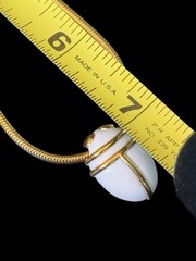 Vintage MONET White Enamel SCARAB Snake Chain SIGNED Gold Tone Necklace 14.5”