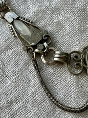 German Jugendstil Albertina Watch Chain Red Glass Drop Clover Mark c.1910-1925
