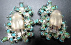 SIMAN TU Genuine Turquoise Flowers Vintage Clip Earrings
