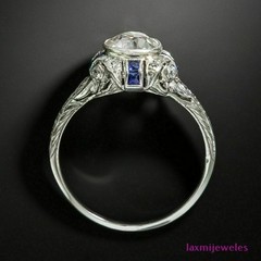 2Ct Sapphire Art Deco Lab Created Diamond Vintage Ring Antique Style Gold Over