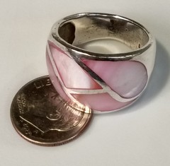 Vtg Sterling Silver Inlay Pink & White MOP Wide Ring 11.75 Gm Sz 8