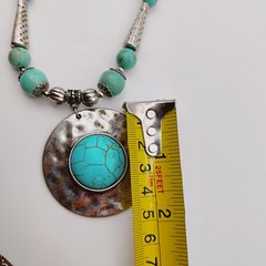 Vintage Southwestern Style Silver Tone Resin Stones Bead Necklace Bracelet Set