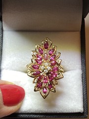 Antique Style Navette Cocktail Ring 2.3 Ct Simulated Ruby 14k Yellow Gold Over