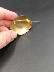 Vintage Oval Cloisonne Enamel Flowers and Butterfly Brooch Pin White Gold Tone