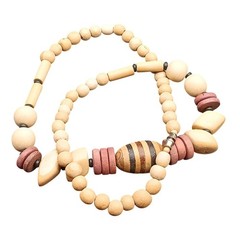 Vintage Wooden Beaded Necklace Boho Chic