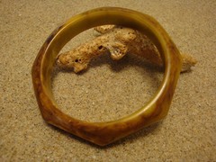 Vintage 1/2″ Butterscotch/Brown/Green Octagon Bakelite Bracelet; Beveled Edges!