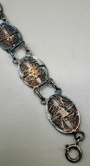 Vintage 835 Silver Enamel Filigree Panel Bracelet Green Floral European 10.65g