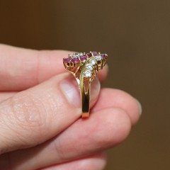Vintage Gold Plated CZ and Genuine Natural Pink Ruby Cocktail Ring ~ Size 8 🔥
