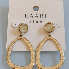 Kaari Blue Gold Tone Hammered Metal Open Teardrop Dangle Earrings 2 INCH OLD STO