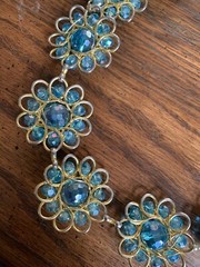 Sparkling Aqua Crystal Beaded Wired Flowers Necklace