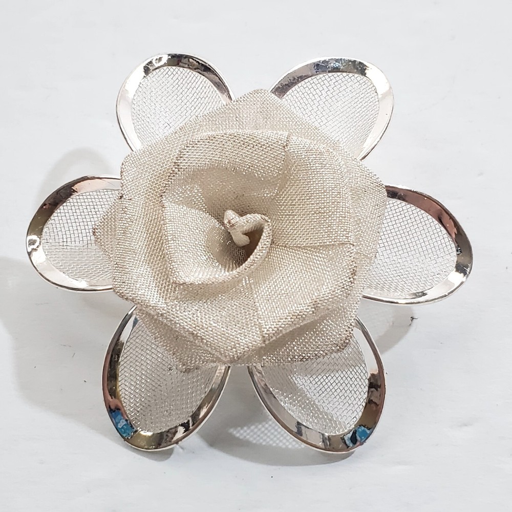 Vintage AAi Silver Tone Metal Mesh Flower Daisy Pin Brooch