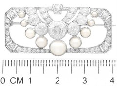 3.51ct Diamond and Pearl, Platinum Brooch – Art Deco – Antique Circa 1930
