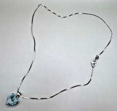925 Sterling Silver Aqua Blue Heart Pendant Necklace Crystal Stone