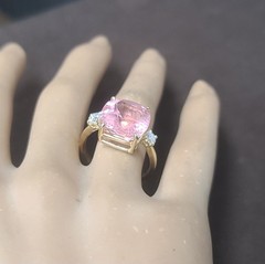 Vintage 14k Yellow Gold Engagement Ring 9.07ct. Natural Pink Tourmaline Cushion