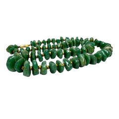 Vintage Green Aventurine Irregular Nugget Goldtone Bead Necklace
