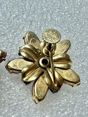 Vintage Jems By JMS 12k GF pink & Cats Eye & Purple Rhinestone Flower Earrings