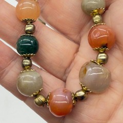 Vintage Beggars Beads Necklace Multicolor Stones Barrel Clasp 18 Inches