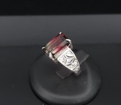 7.16ct Intense Watermelon Tourmaline & 0.15ct Diamond Platinum Ring, Size 7