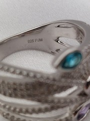 Vintage PJM 6Band Sterling Crystal Muti Color Pear Cut Gemstones Ring 5.9Gr Sz8