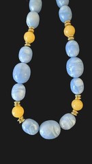 Vintage Blue Marbled Lucite Bead Necklace Graduated Statement Gold Tone Spacers