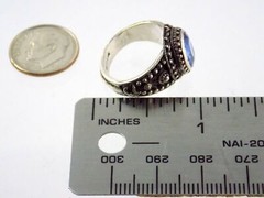 Vintage Sterling Silver Oval Cut Sapphire Ring 925 Size 6 Weighs 5.7g Dot Trim