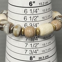 Beaded Stretch Bracelet Acrylic Glass Brown Cream Marble Bohemian Classic 7″