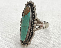 Vintage Marked Sterling Nice Size 7 Turqoise Color Ring Nice Wear Condition