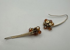 VTG Signed KC Kenneth Cole Matte-Goldtone Crystal Cluster Dangle Wire Earrings