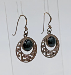 VTG 925 MD Black Onyx Dangle Earrings 1.5in Sterling Silver 4g Filigree Estate