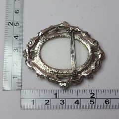 Cameo Silver Tone Filigree Hand Painted Floral Medallion Brooch Pin Victorian
