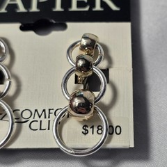 Vintage Signed Napier Clip On Dangle Earrings Silver Tone Rings & Spheres NEW