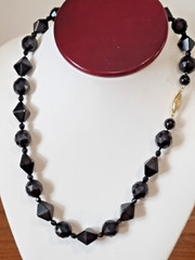Antique 14k Solid Gold Filigree Black Mourning Cocktail Bead Necklace See Video