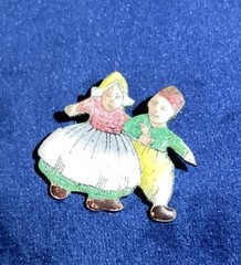 Vintage Enameled Pin Brass Dutch Couple Dancing Made In Czechoslovakia